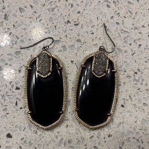 Kendra Scott Emmy Black and Gold Drop Earrings with Druzy Accent